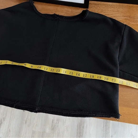 BLACK DISTRESSED CROPPED SWEATSHIRT TOP #0327 - Picture 6 of 8